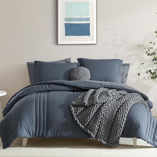 Monbix King Size Comforter Set - 7 Pieces Bed in a Bag King, Blue Gray Bedding Sets with Comforter, All Seasons Down Alternative Comforter Bed Set with Sheets, Pillowcases & Shams - Image 1