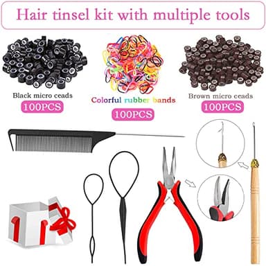 Fairy Hair Tinsel Kit with Tools 48 Inch Heat Resistant Safe 12 Colors Glitter Tinsel Hair Extensions 3200 strands (12 Colors, 3200 Strands) - Image 2