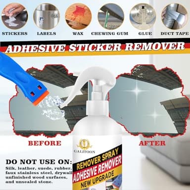 Galitoon Adhesive Remover, Surface-Safe Glue Remover with Plastic Scraper 10.14 Fl oz, Sticker Remover for Easy Removal of Stickers, Labels, Decals, Adhesive Remover for Cars (1, White) - Image 2