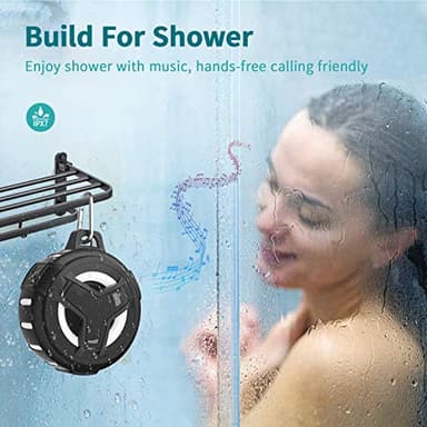 EBODA Bluetooth Shower Speaker, Portable Bluetooth Speakers, IP67 Waterproof Wireless Speaker with LED Light, Floating, 2000mAh, True Wireless Stereo for Kayak, Beach, Gifts for unisex -Black - Image 4