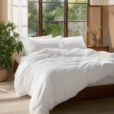 Bedsure 100% Washed Cotton Duvet Cover Oversized King - Natural White Minimalist Cotton Duvet Cover Linen Like - GentleSoft™ Plain Simple Bedding (Natural White, Oversized King, 120"x98") - Image 4