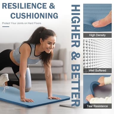 Yoga Mat 1-Inch Extra Thick High-Density Exercise Mat with Non-Slip Surface & Carry Strap for Men & Women Tear-Resistant Pilates Workout Mat for Home Gym, Floor Fitness, Navy Blue - Image 4