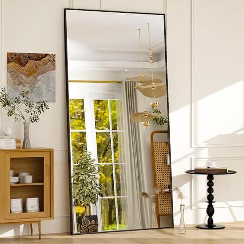 GLSLAND 76"x34" Full Length Mirror Extra Large Hanging or Leaning Rectangle Mirror Aluminum Alloy Thin Frame Bedroom Floor Dressing,Black - Image 1