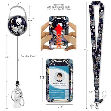 Piefly Lanyards for Id Badges, Funny Badge Holder with Retractable Badge Reel Clip, Skull Skeleton Reading Book Card Name Tag Lanyard Vertical ID Card Protector for Women Nurse Doctor Teacher Student - Image 2