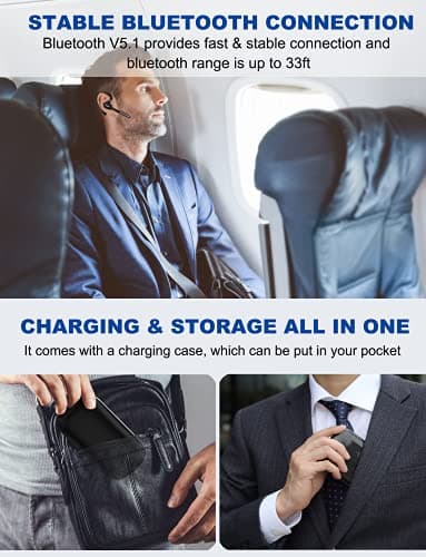 DECHOYECHO Bluetooth Headset V5.1, Wireless Headset with Battery Display Charging Case, Bluetooth Earpiece with Noise Canceling Mic for Driving, Office, Business, Compatible with Cell Phone and PC - Image 7