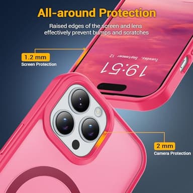 Temdan for iPhone 14 Pro Max Case[Compatible with MagSafe] [Military-Grade Drop Protection] [Anti-Fingerprint] [Anti-Scratch] Slim Silky-Soft Touch Translucent Matte Case 6.7 inch, Hot Pink - Image 4
