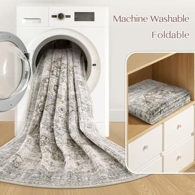 Tortania Area Rug Living Room Rugs - 8x10 Washable Boho Rug Vintage Oriental Distressed Farmhouse Large Thin Indoor Carpet for Living Room Bedroom Under Dining Table Home Office - Brown Blue - Image 5