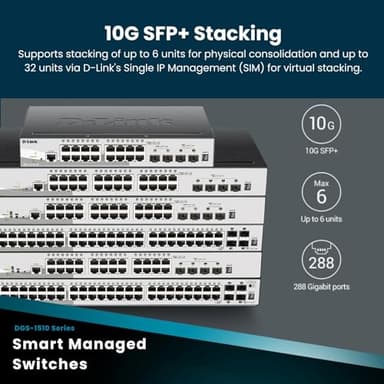 D-Link 20-Port Gigabit Stackable Smart Managed Switch 10G Uplinks | 16 Gigabit + 2 10GbE SFP+ and 2 SFP Ports| L2+/L3 Lite |VLANs |Web Managed |Surveillance Mode| NDAA Compliant (DGS-1510-20) - Image 4