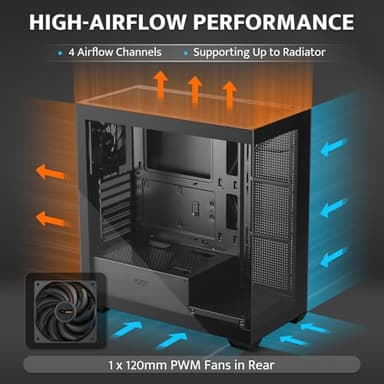 darkFlash ATX Mid-Tower PC Case, Pre-Install 1 Non-LED PWM Fans Computer Case, Full View Dual Tempered Glass Gaming PC Case, Type C Port, Supports up to 360mm Water Cooling Radiator, Black(DS900) - Image 3