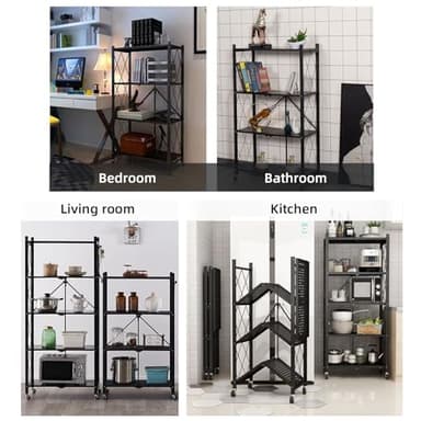 BRIGHTSHOW 4 Tier Storage Shelves Unit, Foldable Garage Shelving Metal Wire Shelf Rack, No Assembly Baker Rack Organizer Microwave Stand for Kitchen, Basement, Pantry, Laundry Room (4 tire Shelf) - Image 4