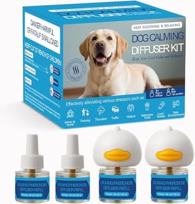 Dog Calming Pheromones Diffuser 6 in 1 Kit Appeasing Pheromone Diffuser to Calm (2 Plug in+4 Pack 48ml Refill) for Anxiety Relief Reduce Aggression Fighting Barking Stress 120 Day Supply - Blue - Image 1