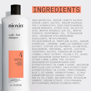 Nioxin System 4 Scalp + Hair Shampoo | For Colored or Damaged Hair with Progressed Thinning| With Niacinamide and Biotin | 33.8 Fl oz. - Image 9