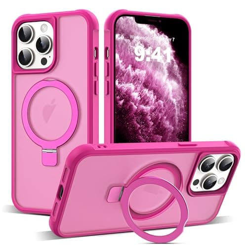 SKYLMW Compatible with iPhone 11 Pro Max Case with Invisible Magnetic O-Ring Stand Military-Grade Translucent Case for iPhone 11 ProMax 6.5" [Compatible with MagSafe][Great Grip Feeling], Rose - Image 1