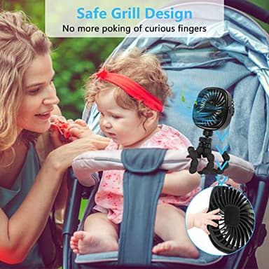 DR.PREPARE Stroller Fan, Portable Handheld Clip On Fans, Personal Desk Baby Fans with Flexible Tripod, 3 Speed Settings, 360ºRotation, USB Fan for Stroller, Camp, Car, Travel, Gym - Image 3