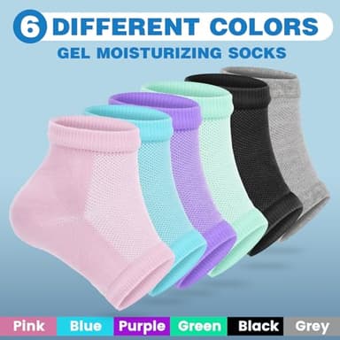 TEAWOO Moisturizing Heel Socks - 6 Pairs for Dry Cracked Feet, Toeless Gel Socks for Hydration and Repair - Image 3