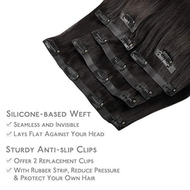 WENNALIFE Seamless Clip In Hair Extensions Human Hair, 24 Inch 160g 7pcs Natural Black Hair Extensions Clip in Human Hair Invisible PU Skin Weft Natural Remy Human Hair Extensions - Image 4