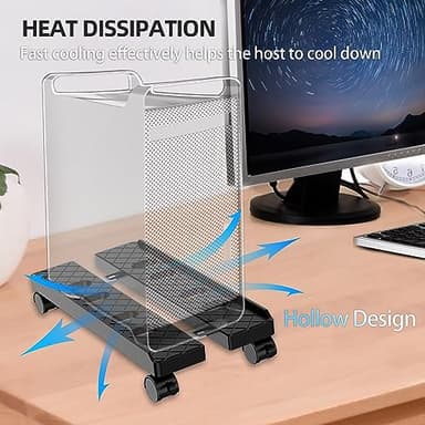 Adjustable Mobile CPU Stand, Ventilated Computer Tower Stand with 4 Caster Wheels Fits Most PC Tower, Under Desk CPU Holder PC Floor Cart Computer Riser for Gamers and Students (Large Black) - Image 6