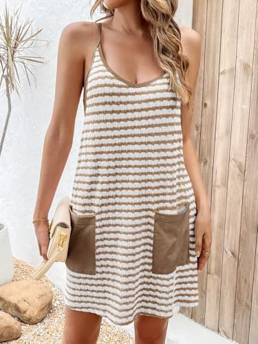 Fisoew Womens Tennis Athletic Dress Mini Romper Dress with Built in Shorts Summer Vacation Outfits A-Brown - Image 3