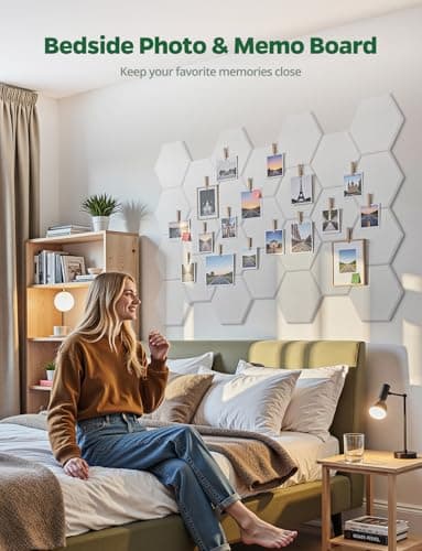 Large Bulletin Board 12" x 10", 12 Pack White Cork Boards for Walls, Self-Adhesive Hexagon Felt Pushpins Wall Tiles, Display for Messages, DIY Notice, Photo Decorations, Classroom, Office, Bedroom - Image 5