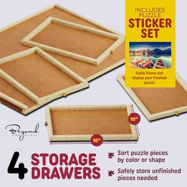 1000 Piece Wooden Jigsaw Puzzle Table - 4 Drawers, Rotating Puzzle Board | 30” X 22” Jigsaw Puzzle Board | Puzzles Cover Included - Portable Puzzle Tables for Adults and Kids by Beyond Innoventions - Image 5
