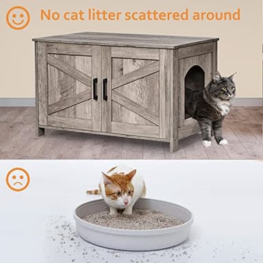 Homhedy Cat Litter Box Enclosure, Wooden Cat Washroom Furniture with Barn Door, Pet House, Fit Most of Litter Box, Greige - Image 4