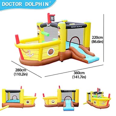 Doctor Dolphin Bounce House Inflatable Slide with Obstacles - Blower - Pirate Ship Theme - Ball Pit - Basketball Hoop, Inflatable Bouncers for Toddlers Kids Outdoor or Indoor, Wet and Dry - Image 4
