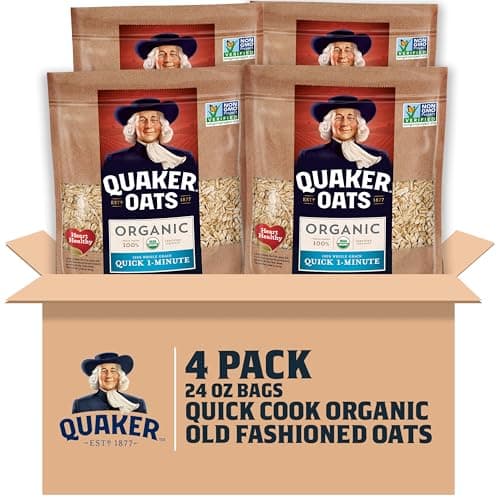 Quaker Organic Quick Cook Oatmeal, Breakfast Cereal, Non-GMO Project Verified, 24 Oz(Pack of 4) - Image 1