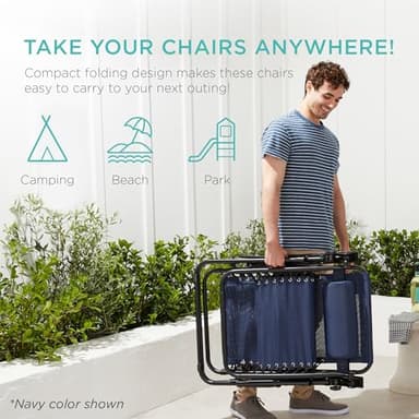 Best Choice Products Set of 2 Adjustable Steel Mesh Zero Gravity Lounge Chair Recliners w/Pillows and Cup Holder Trays - Sage Green - Image 5