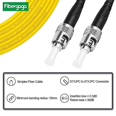 Fibergaga-50M(165ft) OS2 ST to ST Fiber Patch Cable Single Mode, Simplex, Length Option: 0.5M(1.6ft)-30m(98ft) 9/125µm 2.0mm Diameter Fiber Optic Jumper Cable, OS1/OS2 Compatible - Image 2