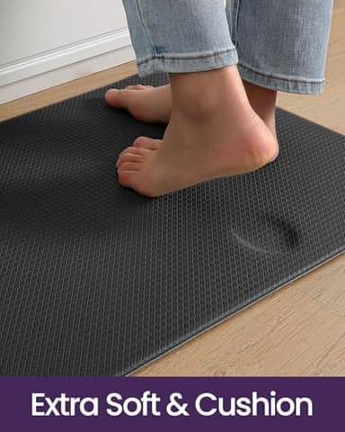 DEXI Kitchen Floor Mats Cushioned Anti Fatigue,17x79,Long Standing Runner Rug Waterproof, Comfort Memory Foam Padded for Front Sink Laundry, Black - Image 3