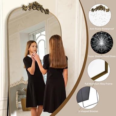 Antok Arched Full Length Mirror, 71"x28" Floor Mirror with Carved, Full Body Mirrors for HomeDecor, Standing/Halling Large Wall Mirror for Bedroom, Living Room, Cloakroom, Bronze, Retro Style - Image 4