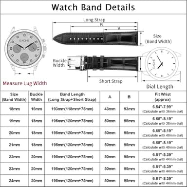 EACHE 20mm Watch Band Quick Release Leather Watch Bands for Men Black Alligator Grain Pattern Leather Watch Straps with Gold Butterfly Deployment Clasp - Image 3