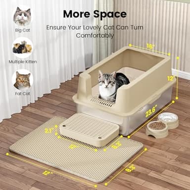 Stainless Steel Cat Litter Box - Enclosed XL Metal Kitty Litter Box with Lid for Big Cats, High Sided, Anti-Leakage, Easy Cleaning, Non-Sticky, Included Spoon & Aisle (Khaki - Image 8