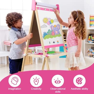 Easel for Kids Toys,Adjustable Wooden Toddler Art Easels, Girls Toys for Ages 5-7,8-13,Magnetic Dry Eraser White Board and Chalk Board with Art Supplies,Kid Easel 4 5 6 7 8 9 10 Year Old Girl Gifts - Image 6