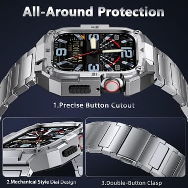 Stainless Steel Case with Band Compatiable for Apple Watch Band 44mm -Rugged Metal iWatch Bumper Cover and Strap for Men iWatch Bands Series 6 5 4,Silver - Image 7