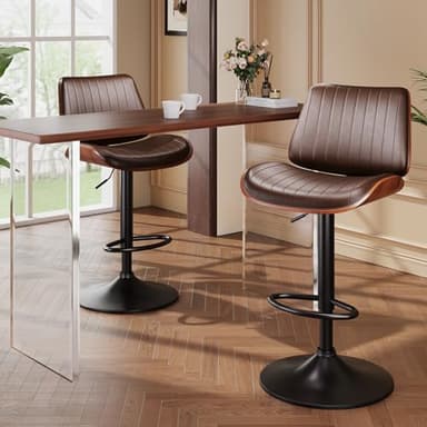 YaFiti Bar Stools Set of 4, Bar Stools for Kitchen Island with Bentwood Back and Leather Seat, Swivel Barstools for Kitchen Counter, Bar, Brown - Image 7