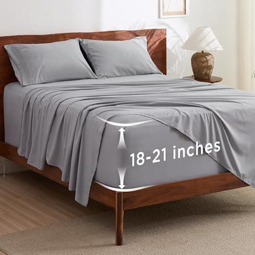 Bedsure Deep Pocket Queen Sheets Set - Fits Mattresses Up to 21 Inches Thick - 4 Piece GentleSoft Bed Sheets, Moisture Wicking, Soft & Cooling Bedsheet & Pillowcases, Easy & Secure Fit, Light Grey - Image 1
