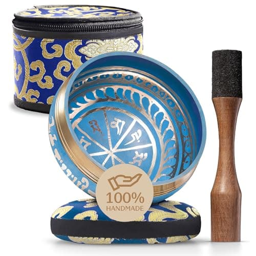 Handmade Tibetan Etched Singing Bowl Set with Case – Meditation Bowl & Sound Bowl with Cushion, Mallet & Guide – Ancient Tibetan Meditation Bowl for Therapy – Spiritual Decor Enhancements - Image 1
