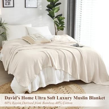 David's Home Ultra Soft Cooling Muslin Blanket Queen, 60% Rayon Derived from Bamboo 40% Cotton, Breathable Lightweight Cozy Gauze Layer for Hot Sleepers All Season,Elegant Home Decoration,Light Tan - Image 4