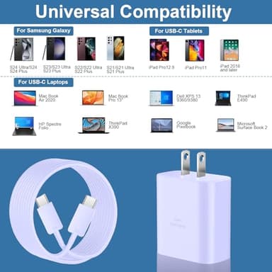 USB C Charger, 45W Samsung Super Fast Charger with 10FT Cable for Samsung Galaxy S25 Ultra/S25/S24 Ultra/S24/S23 Ultra/S23/S22 Ultra/S22/S21/S20/Note 10/20, PPS Android Phone Charger-Purple - Image 5