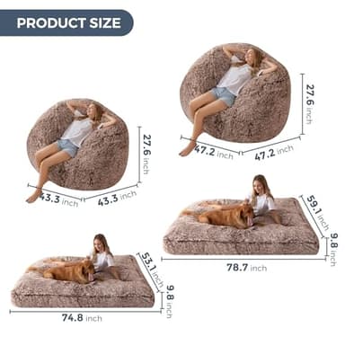 MAXYOYO Giant Bean Bag Chair Bed for Adults, Convertible Beanbag Folds from Lazy Chair to Floor Mattress Bed, Large Floor Sofa Couch, Big Sofa Bed, High-Density Foam Filling, Machine Washable - Image 3