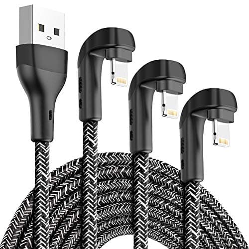 3Pack 90 Degree iPhone Charger 10ft,Apple MFi Certified 10 Feet USB A to Lightning Cord Long,Nylon Right Angle 10 Foot Charging Cable for Apple iPhone 14 Pro Max/14 Plus/13 Pro/12 Mini/11/X/XS/XR/iPad - Image 1