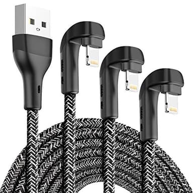 3Pack 90 Degree iPhone Charger 10ft,Apple MFi Certified 10 Feet USB A to Lightning Cord Long,Nylon Right Angle 10 Foot Charging Cable for Apple iPhone 14 Pro Max/14 Plus/13 Pro/12 Mini/11/X/XS/XR/iPad - Image 1