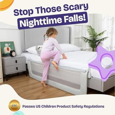 ComfyBumpy 1-Pack Bed Rail for Toddlers 55.5" L x 19.5" H | Toddler Bed Rails for Twin, Full, Queen & King Mattress Size | Swing Down Rail Guard | Mattress Side Rail for Kids | Gray - Image 8