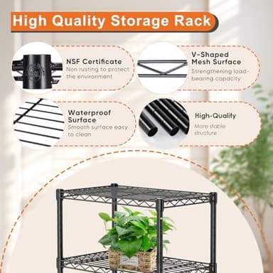 Sweetcrispy 3-Shelf Storage Shelving Unit, Adjustable Metal Wire Racks Heavy Duty Standing Shelf Organizer for Kitchen, Closet, Pantry, Garage, Bathroom, Laundry (13.8" D x 23.6" W x 30" H) - Image 6