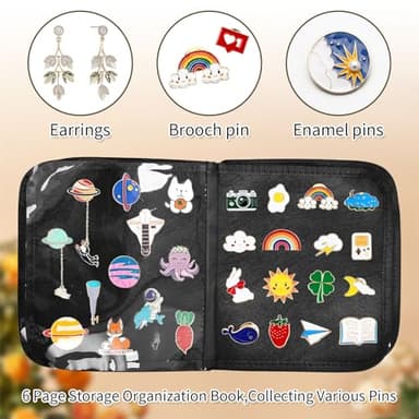 BOHEMIABY Enamel Pin Display Book, Collections Travel Pin Trading Book, Large Pin Display Board with Digital Label & Shoulder Straps, Suitable for Storing Enamel Pins (6 Page Pin Display Board) - Image 3