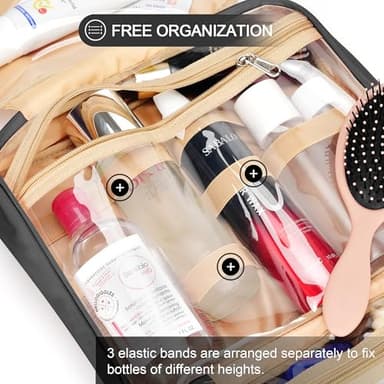 Travel Hanging Toiletry Bag for Women, Large Makeup Bag 8 Leak Proofing Silicone Bottle Covers, Waterproof Cosmetic Bag with Jewelry Organizer Compartment, Toiletries Kit Set, Black - Image 6