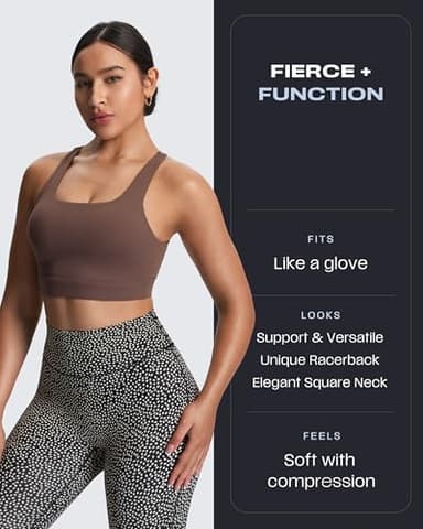 Aoxjox Women's Workout Sports Bras High Impact Fitness Training Gym Khloe Bra Yoga Crop Tank (Fudge Coffee, Medium) - Image 2