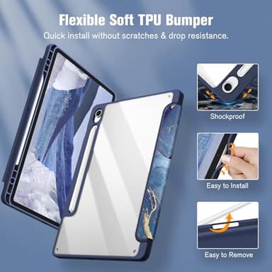 Fintie Hybrid Slim Case for Samsung Galaxy Tab S10 Lite/ S10 FE/ S9 FE 10.9 Inch/Tab S9 11 Inch with S Pen Holder, Shockproof Cover with Clear Transparent Back Shell, Auto Wake/Sleep, Ocean Marble - Image 6