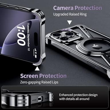 YOOVEI X Case for iPhone 16 Pro Max Case 6.9",with Kickstand 360°Rotatable Magnetic Ring Stand,[Compatible with MagSafe] Shockproof Aluminum Metal Phone Case Slim & Light Phone case,Gray - Image 6